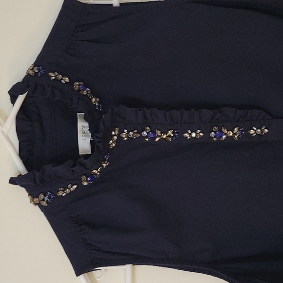 J CREW Ruffle Bedazzled High Neck Button Down Sleeveless Castlecore Shirt - Picture 2 of 9